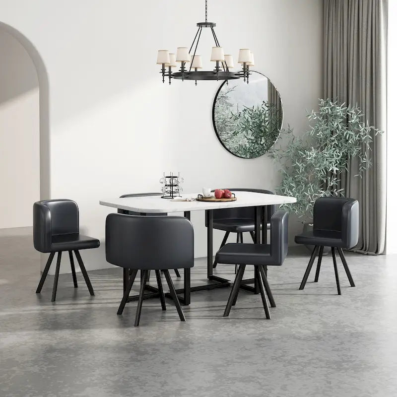 Salle à manger moderne avec table rectangulaire en marbre et 6 chaises rembourrées