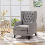 Fauteuil inclinable gris de style Mid-Century en tissu, à dossier haut, avec repose-pieds et dossier capitonné