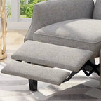 Fauteuil inclinable gris de style Mid-Century en tissu, à dossier haut, avec repose-pieds et dossier capitonné