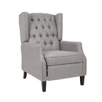 Fauteuil inclinable gris de style Mid-Century en tissu, à dossier haut, avec repose-pieds et dossier capitonné