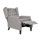 Fauteuil inclinable gris de style Mid-Century en tissu, à dossier haut, avec repose-pieds et dossier capitonné
