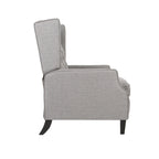 Fauteuil inclinable gris de style Mid-Century en tissu, à dossier haut, avec repose-pieds et dossier capitonné
