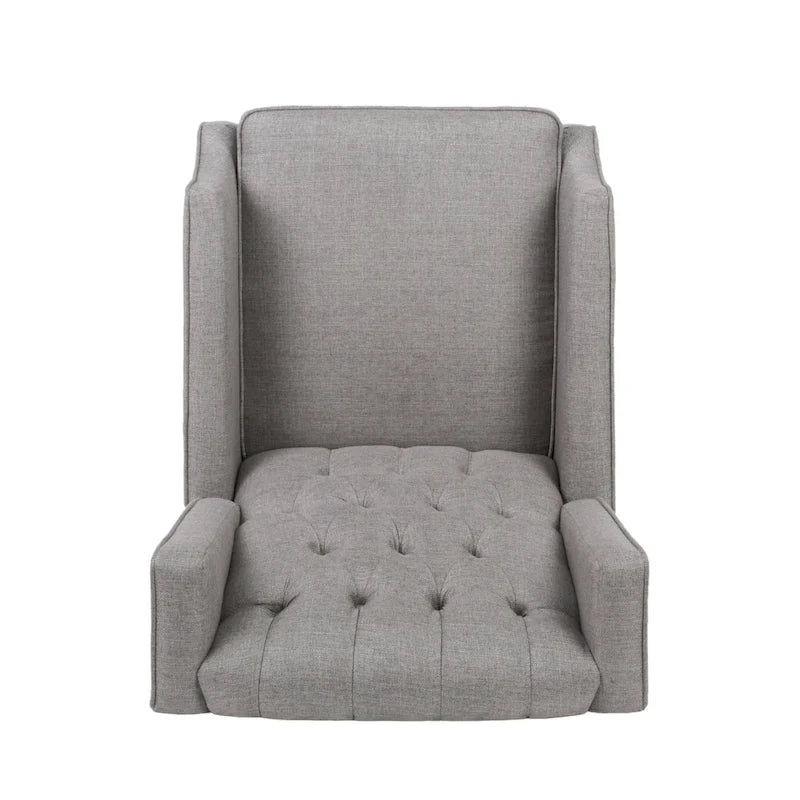 Fauteuil inclinable gris de style Mid-Century en tissu, à dossier haut, avec repose-pieds et dossier capitonné