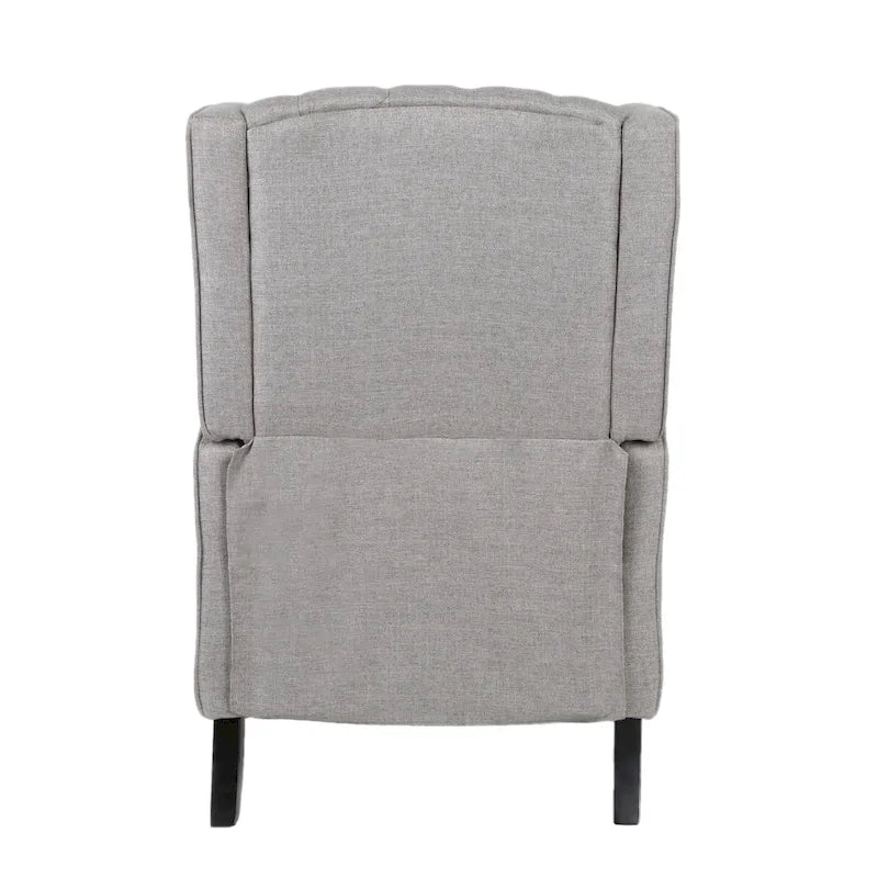 Fauteuil inclinable gris de style Mid-Century en tissu, à dossier haut, avec repose-pieds et dossier capitonné