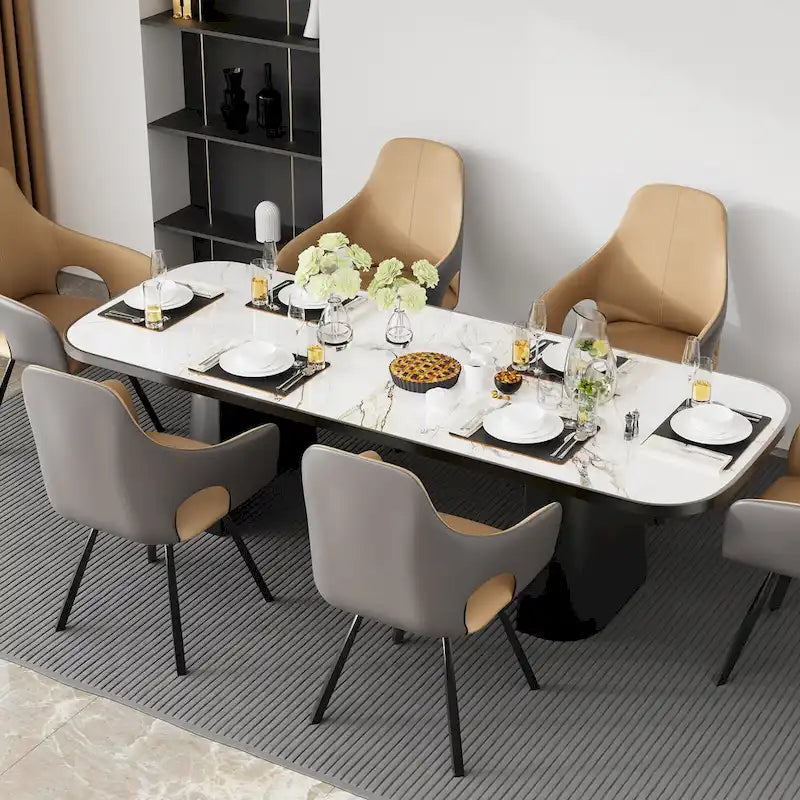 Chaises de salle à manger rotatives tapissées en cuir microfibre bicolore