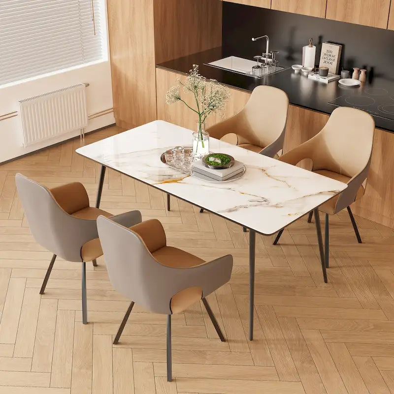 Chaises de salle à manger rotatives tapissées en cuir microfibre bicolore