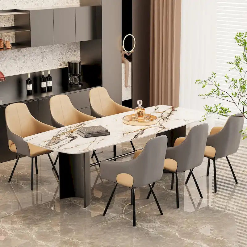 Chaises de salle à manger rotatives tapissées en cuir microfibre bicolore