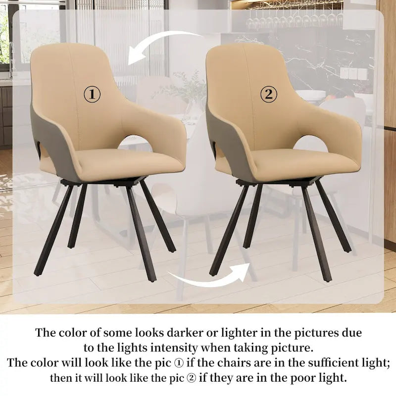 Chaises de salle à manger rotatives tapissées en cuir microfibre bicolore
