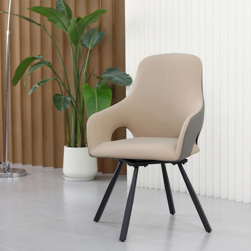 Chaises de salle à manger rotatives tapissées en cuir microfibre bicolore