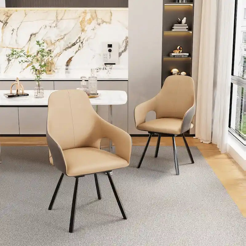 Chaises de salle à manger rotatives tapissées en cuir microfibre bicolore