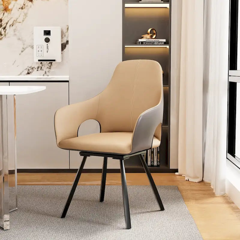 Chaises de salle à manger rotatives tapissées en cuir microfibre bicolore