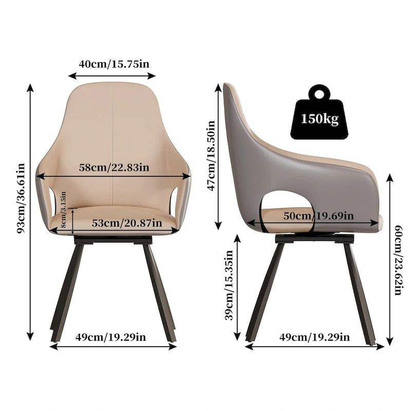 Chaises de salle à manger rotatives tapissées en cuir microfibre bicolore