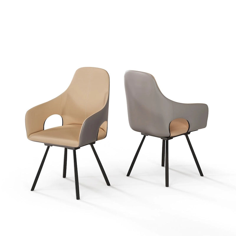 Chaises de salle à manger rotatives tapissées en cuir microfibre bicolore