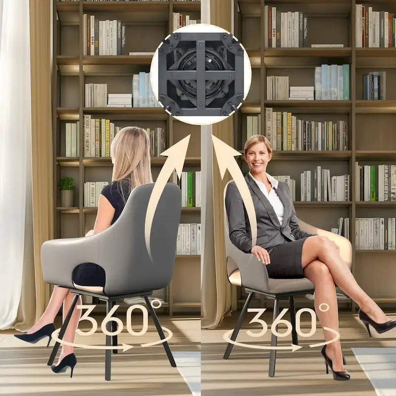 Chaises de salle à manger rotatives tapissées en cuir microfibre bicolore