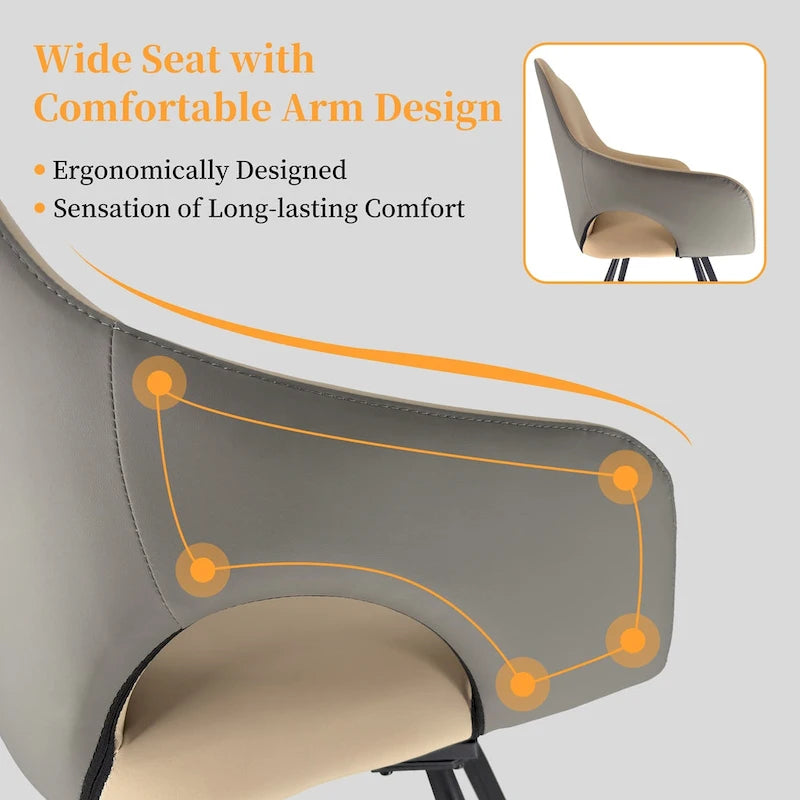 Chaises de salle à manger rotatives tapissées en cuir microfibre bicolore
