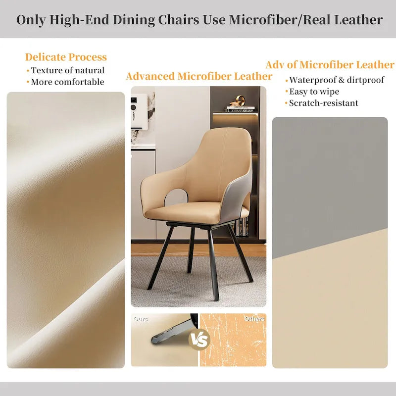 Chaises de salle à manger rotatives tapissées en cuir microfibre bicolore