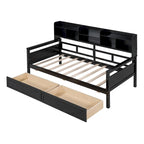 Lit de repos double en bois avec étagères et tiroirs