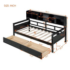Lit de repos double en bois avec étagères et tiroirs