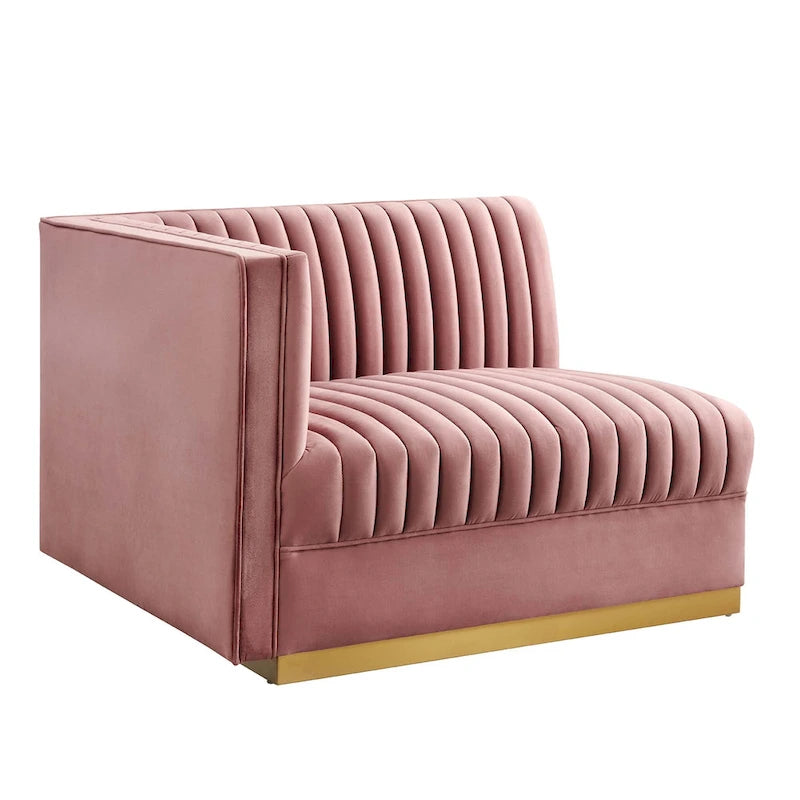Sofa modulaire en velours performant capitonné Sanguine Channel, section fauteuil à accoudoir gauche