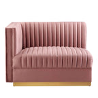 Sofa modulaire en velours performant capitonné Sanguine Channel, section fauteuil à accoudoir gauche