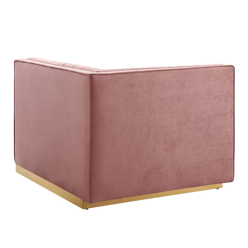 Sofa modulaire en velours performant capitonné Sanguine Channel, section fauteuil à accoudoir gauche