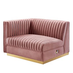 Sofa modulaire en velours performant capitonné Sanguine Channel, section fauteuil à accoudoir gauche