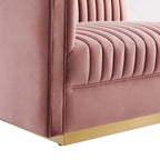 Sofa modulaire en velours performant capitonné Sanguine Channel, section fauteuil à accoudoir gauche