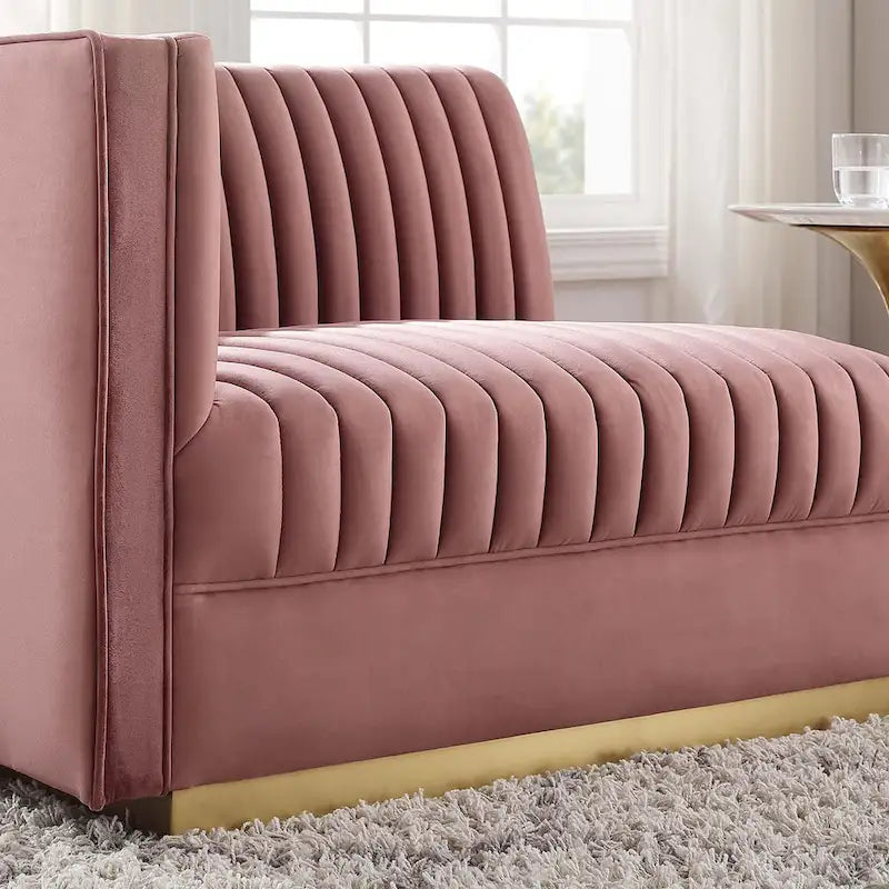 Sofa modulaire en velours performant capitonné Sanguine Channel, section fauteuil à accoudoir gauche