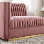 Sofa modulaire en velours performant capitonné Sanguine Channel, section fauteuil à accoudoir gauche