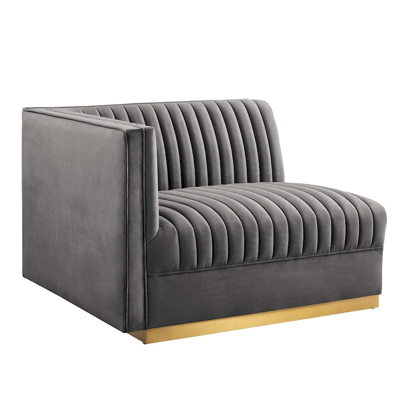 Sofa modulaire en velours performant capitonné Sanguine Channel, section fauteuil à accoudoir gauche