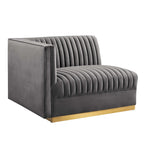 Sofa modulaire en velours performant capitonné Sanguine Channel, section fauteuil à accoudoir gauche