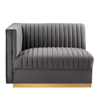 Sofa modulaire en velours performant capitonné Sanguine Channel, section fauteuil à accoudoir gauche