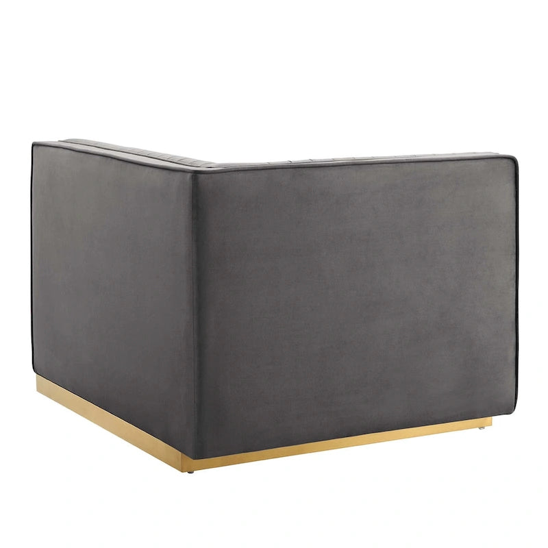 Sofa modulaire en velours performant capitonné Sanguine Channel, section fauteuil à accoudoir gauche