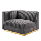 Sofa modulaire en velours performant capitonné Sanguine Channel, section fauteuil à accoudoir gauche