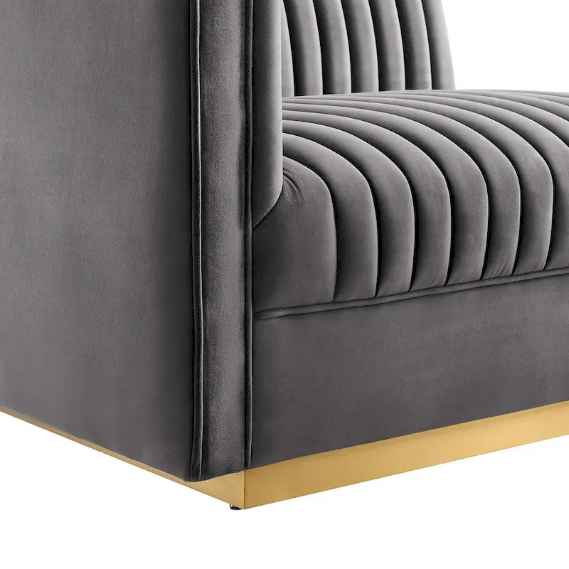 Sofa modulaire en velours performant capitonné Sanguine Channel, section fauteuil à accoudoir gauche