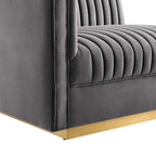 Sofa modulaire en velours performant capitonné Sanguine Channel, section fauteuil à accoudoir gauche