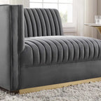 Sofa modulaire en velours performant capitonné Sanguine Channel, section fauteuil à accoudoir gauche