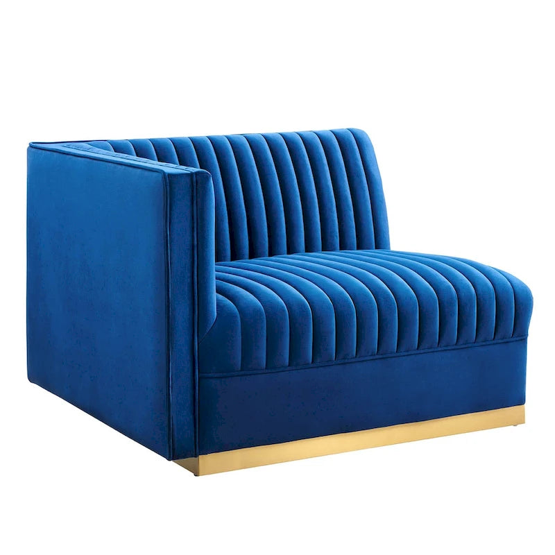Sofa modulaire en velours performant capitonné Sanguine Channel, section fauteuil à accoudoir gauche