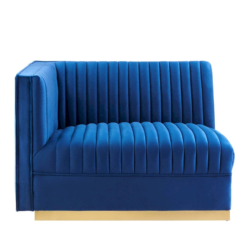 Sofa modulaire en velours performant capitonné Sanguine Channel, section fauteuil à accoudoir gauche