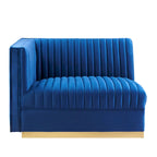 Sofa modulaire en velours performant capitonné Sanguine Channel, section fauteuil à accoudoir gauche