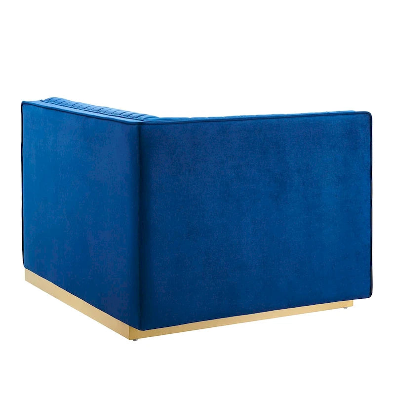 Sofa modulaire en velours performant capitonné Sanguine Channel, section fauteuil à accoudoir gauche