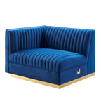 Sofa modulaire en velours performant capitonné Sanguine Channel, section fauteuil à accoudoir gauche