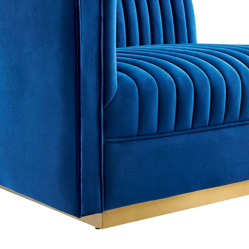 Sofa modulaire en velours performant capitonné Sanguine Channel, section fauteuil à accoudoir gauche