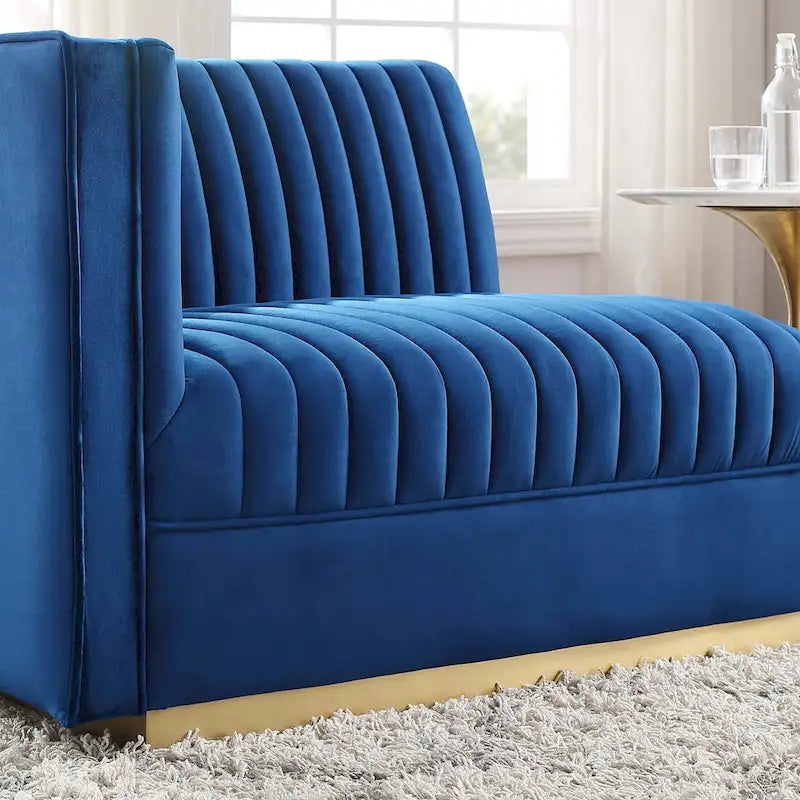 Sofa modulaire en velours performant capitonné Sanguine Channel, section fauteuil à accoudoir gauche