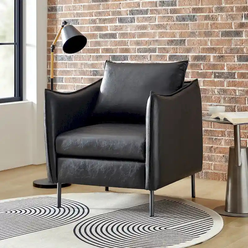 Fauteuil d'appoint Jaime en cuir végétalien moderne avec coussin amovible