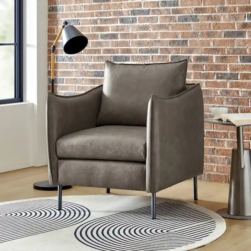 Fauteuil d'appoint Jaime en cuir végétalien moderne avec coussin amovible