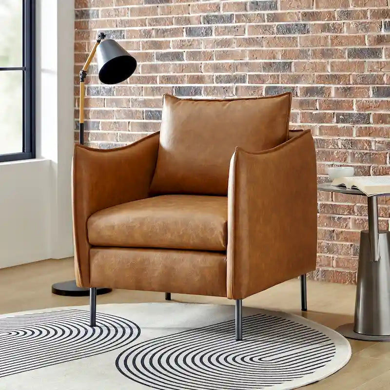 Fauteuil d'appoint Jaime en cuir végétalien moderne avec coussin amovible