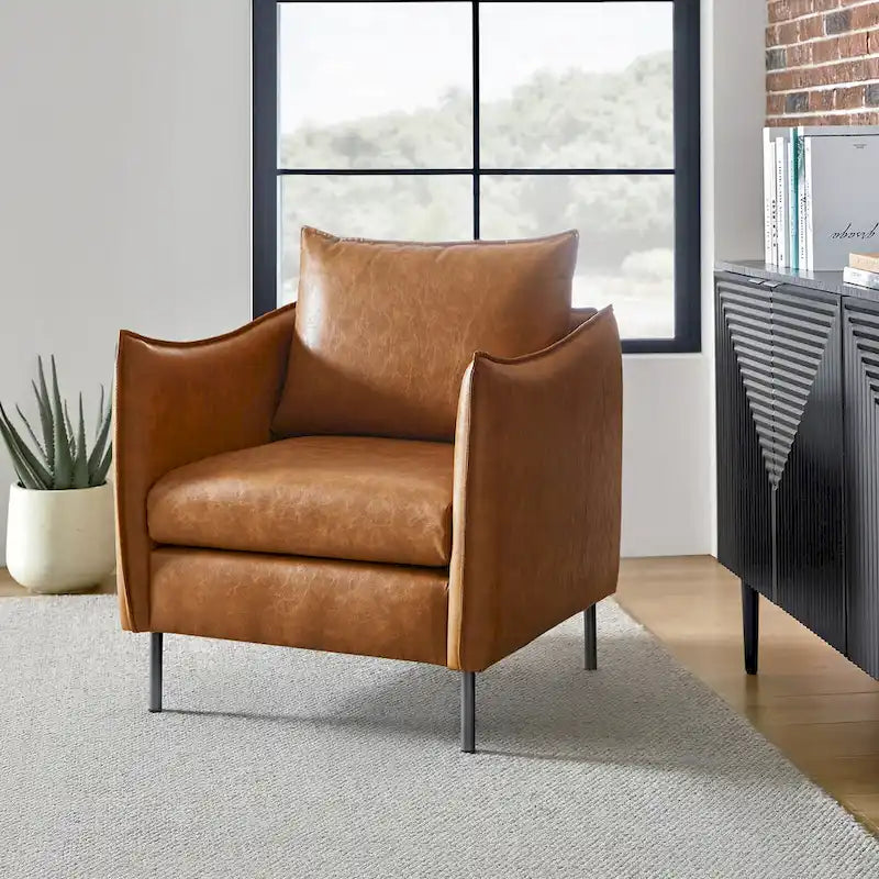 Fauteuil d'appoint Jaime en cuir végétalien moderne avec coussin amovible