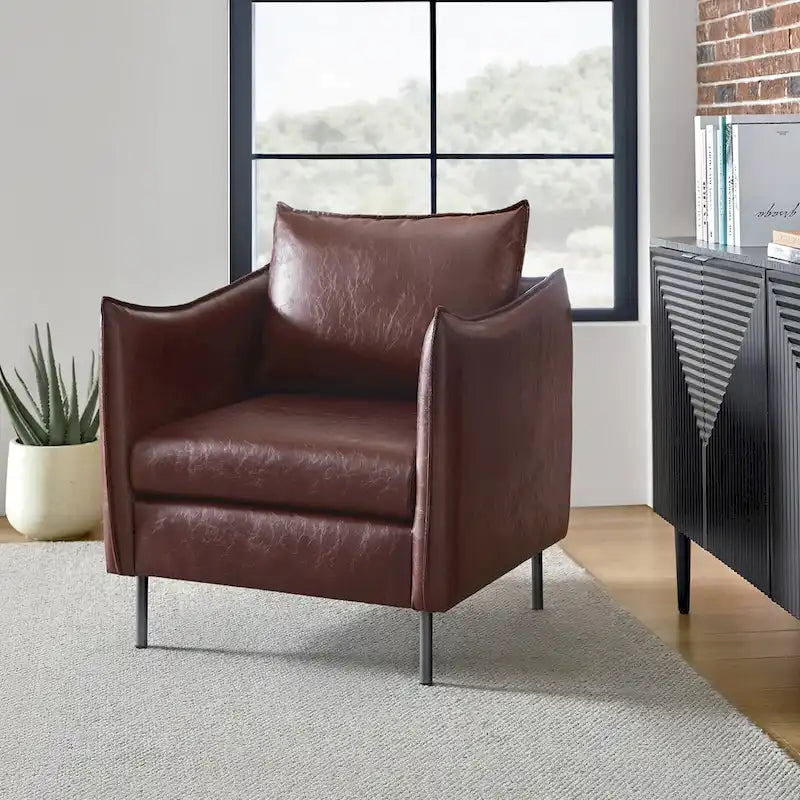 Fauteuil d'appoint Jaime en cuir végétalien moderne avec coussin amovible