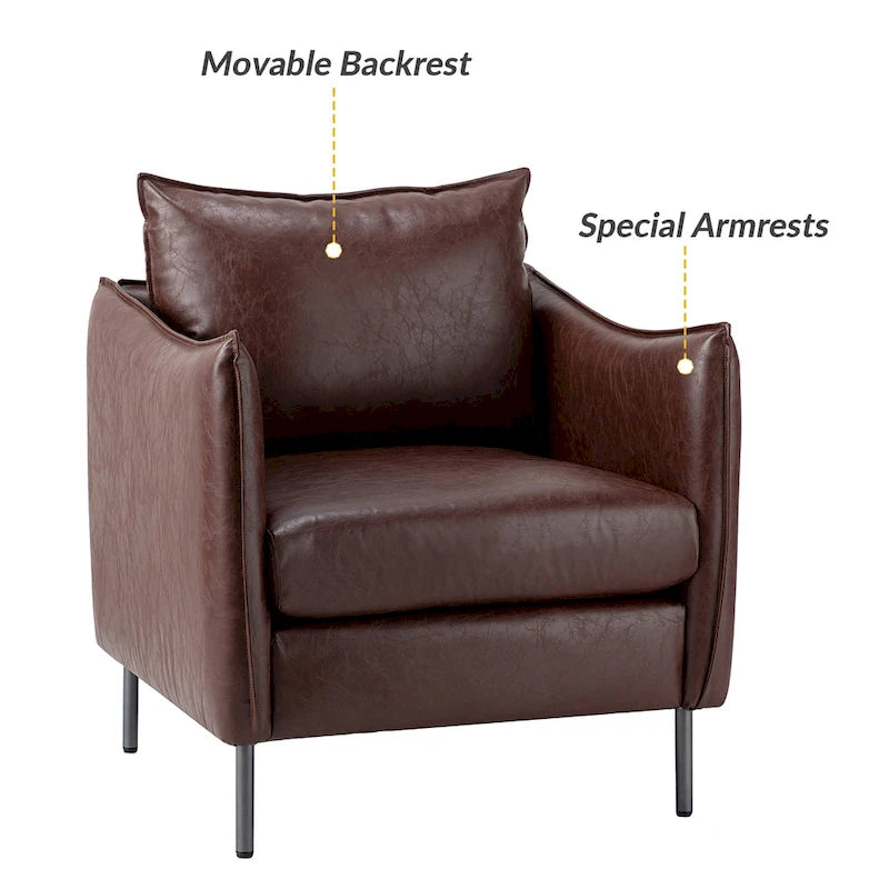 Fauteuil d'appoint Jaime en cuir végétalien moderne avec coussin amovible